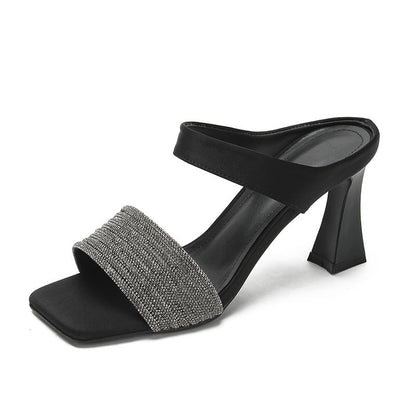 Womens Casual Breathable Chunky-heel Slippers