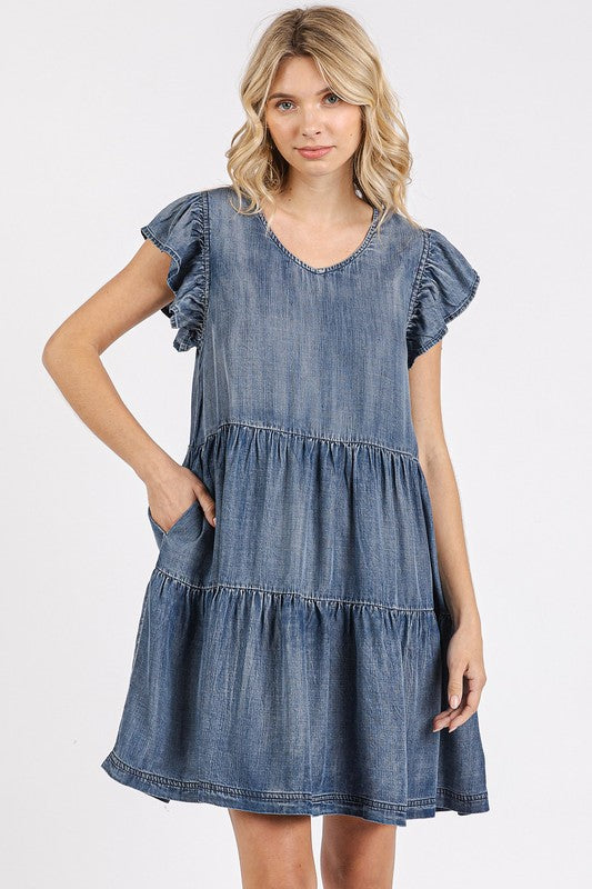 V-Neck Ruffled Cap Sleeve Mini Dress For Women – Feminine, Elegant, Playful, Flattering &amp; Stylish Dress for Various Occasions