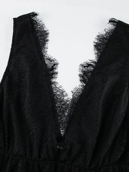 Lace Deep V-Neck Maxi Dress