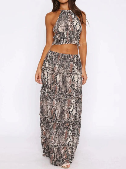 Halter Crop Backless Top and Maxi Skirt Set