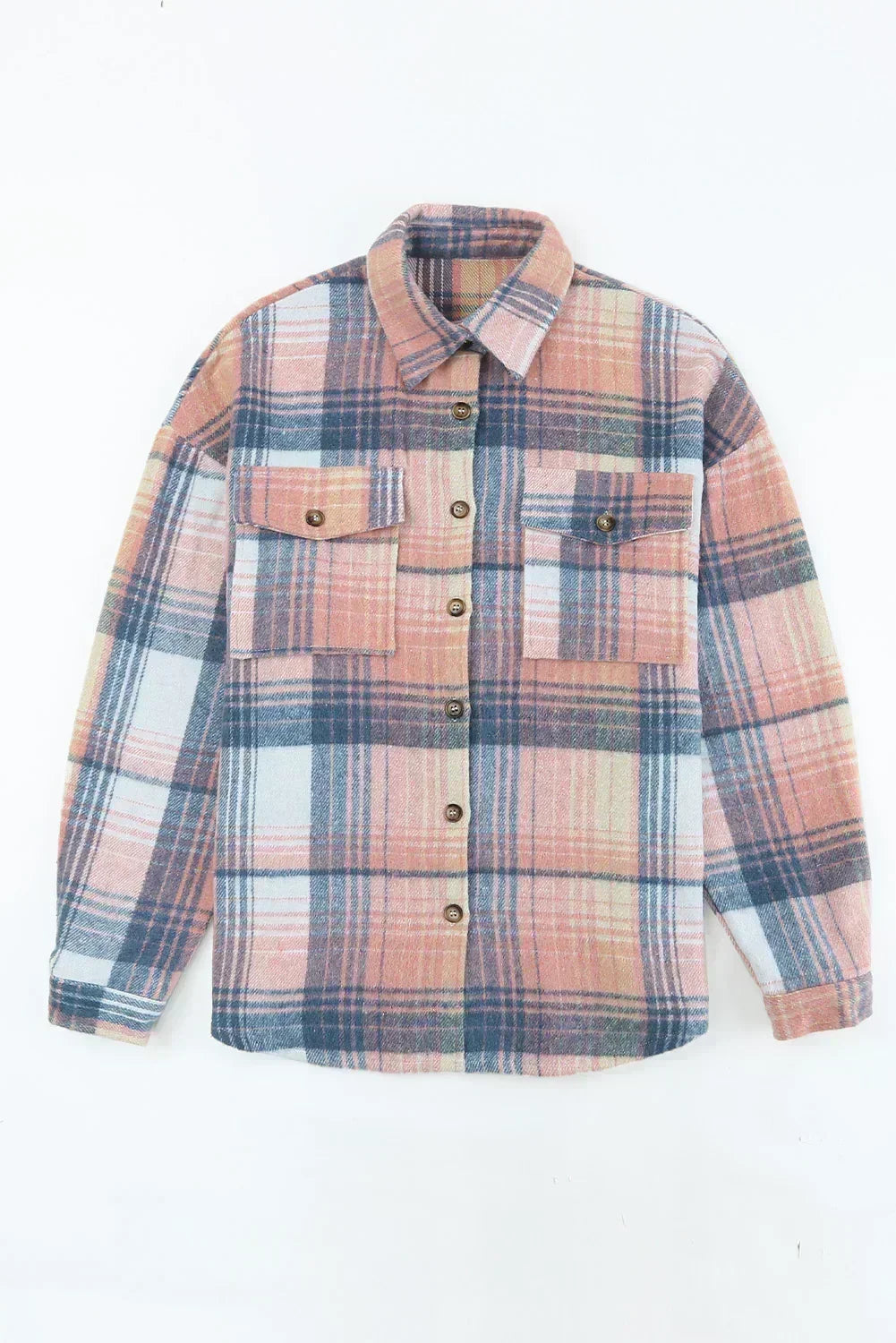 Pink &amp; Grey Button Up Plaid Flannel Shacket – Femstylo