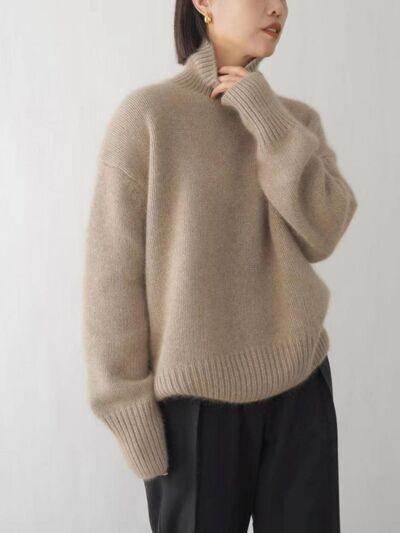 Turtleneck Dropped Shoulder Long Sleeve Sweater for Women