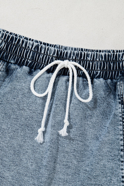 Drawstring High Waist Pocketed Denim Shorts