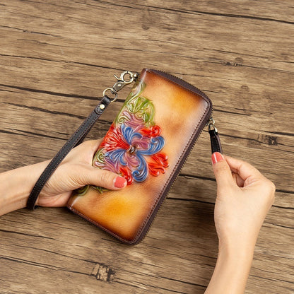Genuine Leather Long First-Layer Cowhide Wallet Zipper Purse