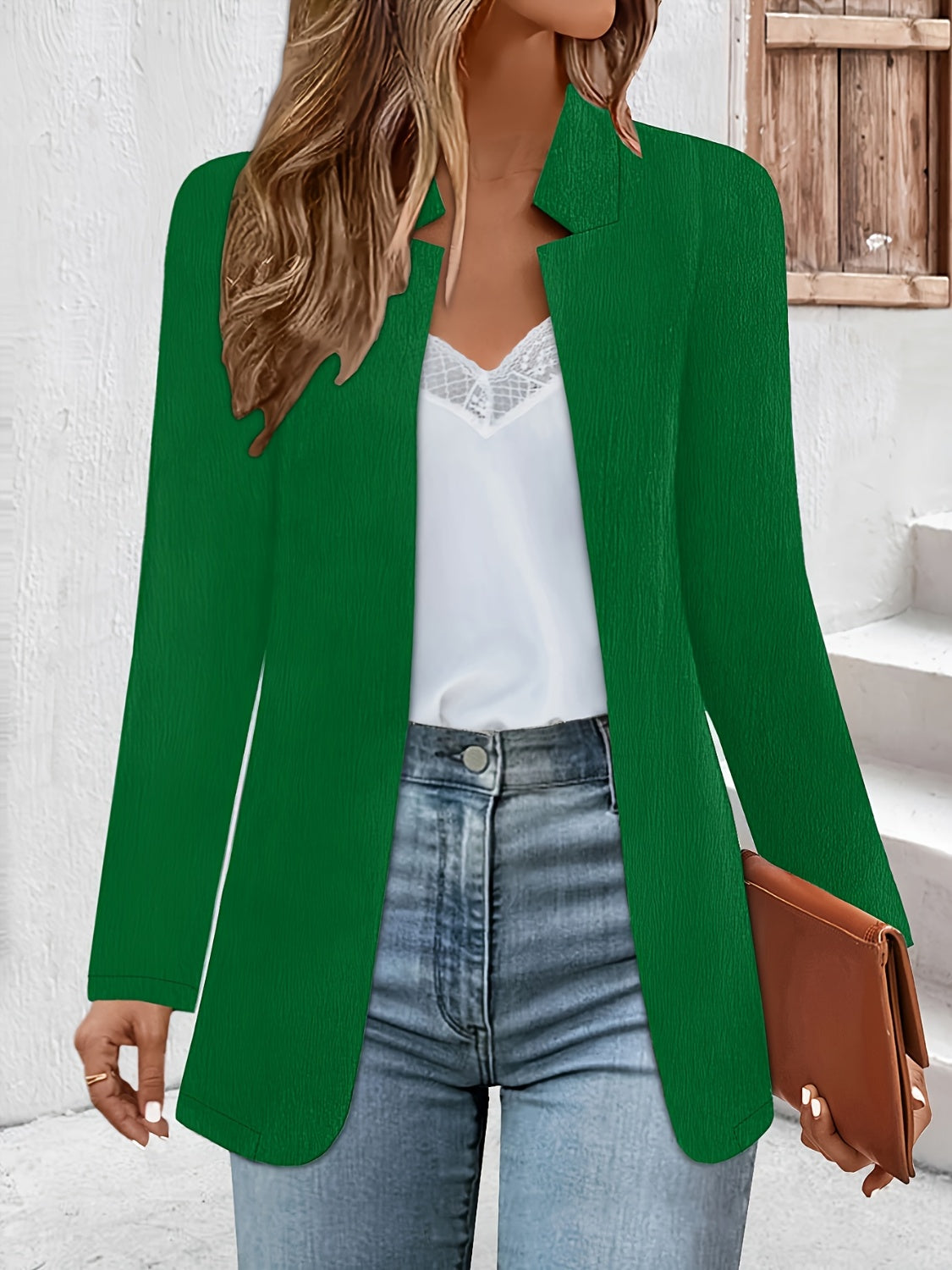 Open Front Blazer with Long Sleeves