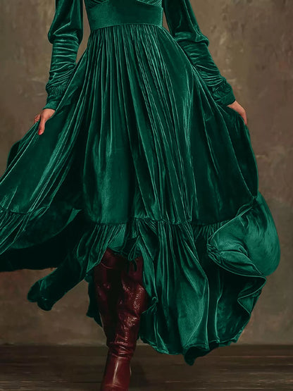 Velvet Deep V-Neck Maxi Dress