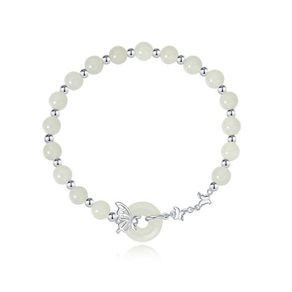 Sterling Silver Butterfly Jade Bracelet