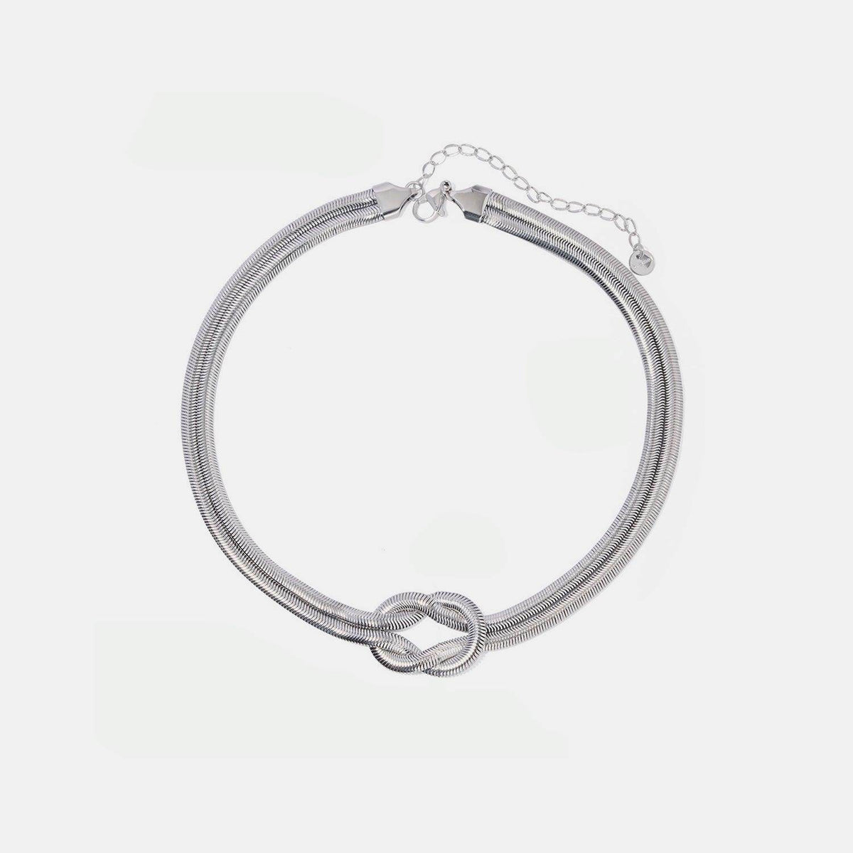 Double Layered Knot Herringbone Choker Necklace in Silver