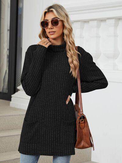 Ribbed Mock Neck Long Sleeve T-Shirt for Women Stylish Wear