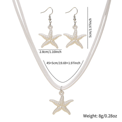 New Cross-border Bohemian Beach Jewelry Set For Women, Ocean Style Starfish Pendant Matching Earrings &amp; Versatile Unique Necklace