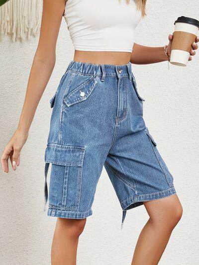 High Waist Denim Shorts with Pockets for Women