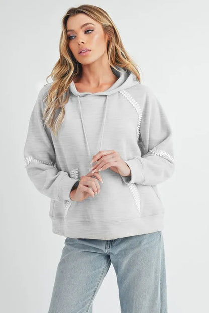 Aemi + Co Lace Detail Drawstring Hoodie with Kangaroo Pocket