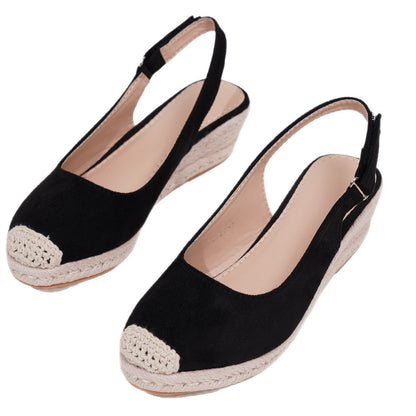 Retro Closed-toe Slingback Wedge Womens Shoes Straw-woven