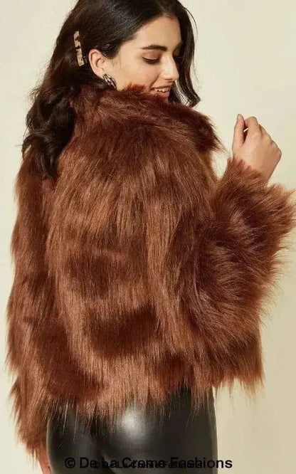 De La Creme Womens Faux Fur Cropped Aviator Bomber