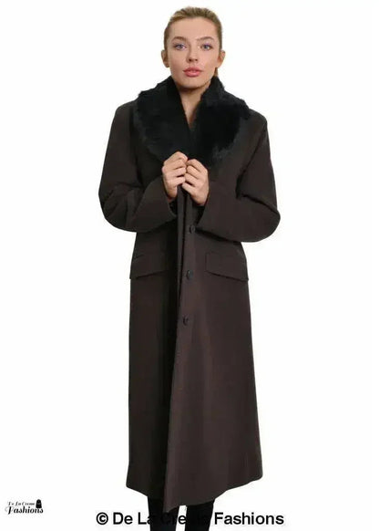 De La Creme Womens Oversized Faux Fur Collar Long Coat