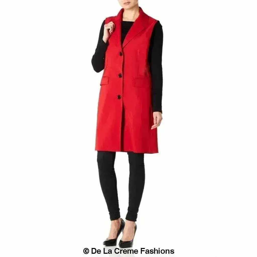 De La Creme - Womens Spring/Summer Sleeveless Hip Length Blazer Coat