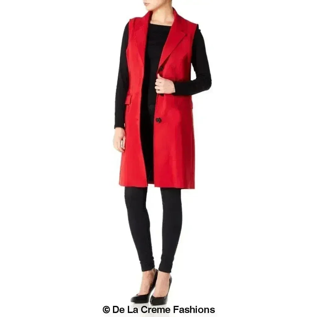De La Creme - Womens Spring/Summer Sleeveless Hip Length Blazer Coat
