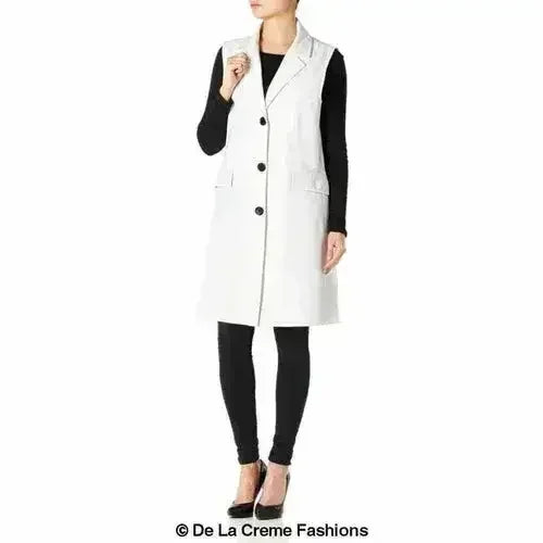 De La Creme - Womens Spring/Summer Sleeveless Hip Length Blazer Coat