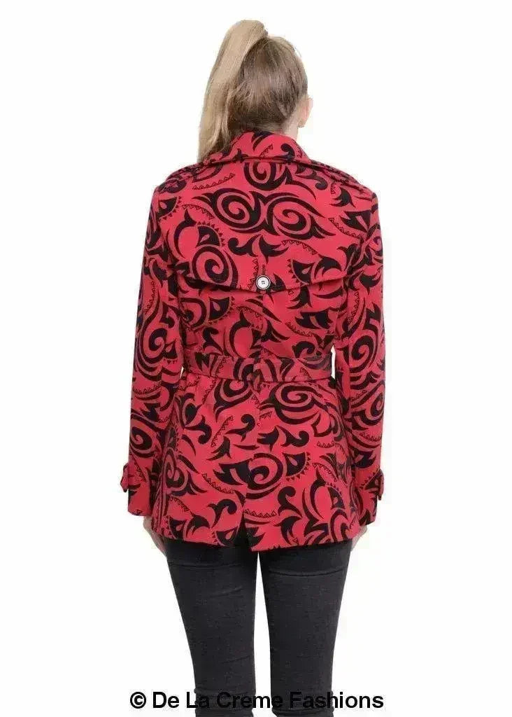 De La Creme - Womens Tribal Print Double Breasted Short Coat