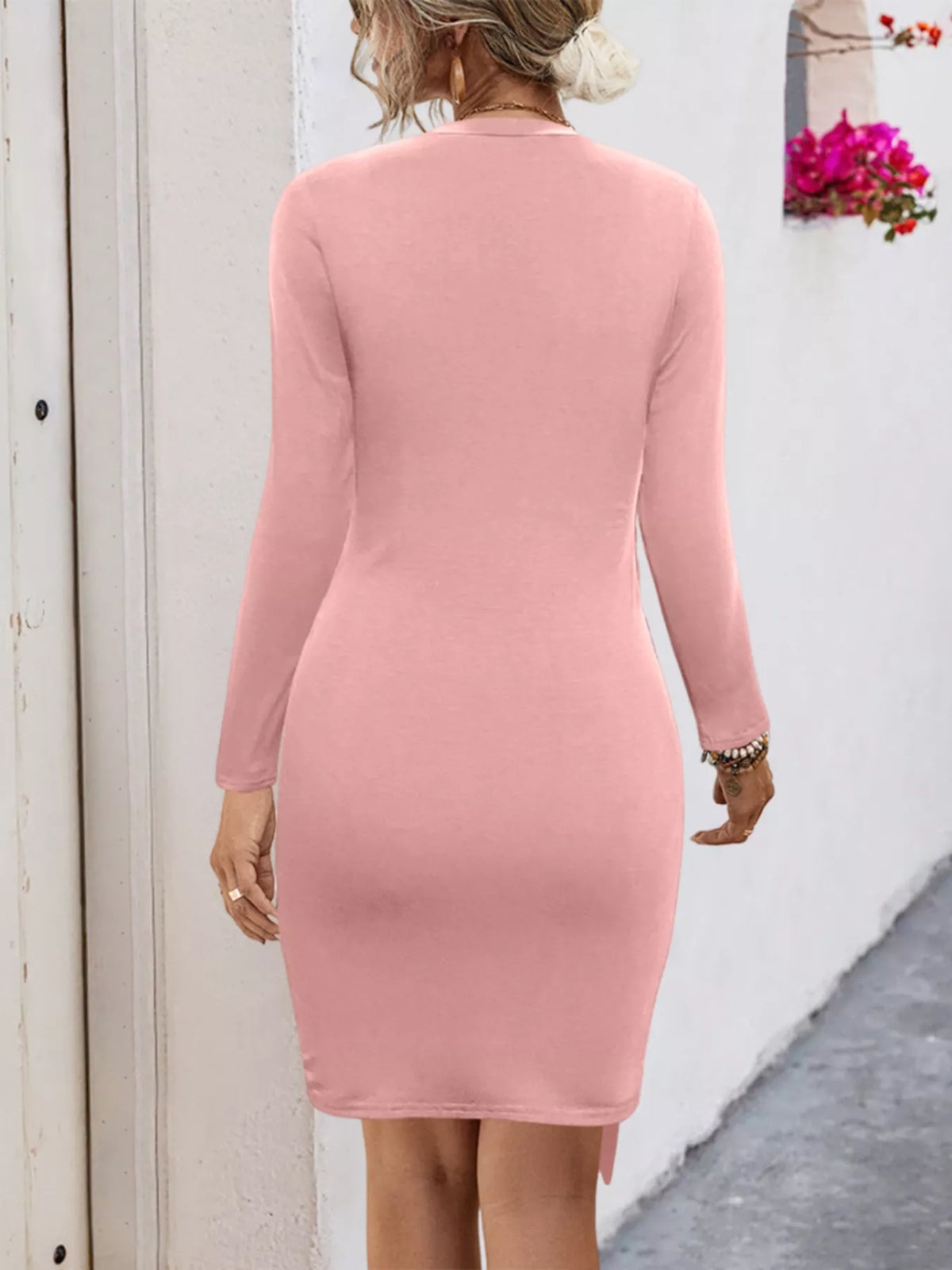 Round Neck Long Sleeve Bodycon Dress