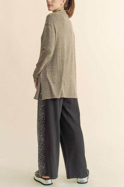 Davi &amp; Dani Slit Mock Neck Long Sleeve Top for Women