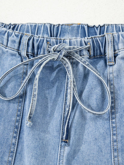 Wide Leg Drawstring Raw Hem Jeans