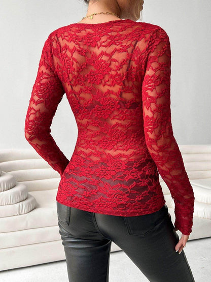 V-Neck Long Sleeve Lace Top for Women in Various Sizes