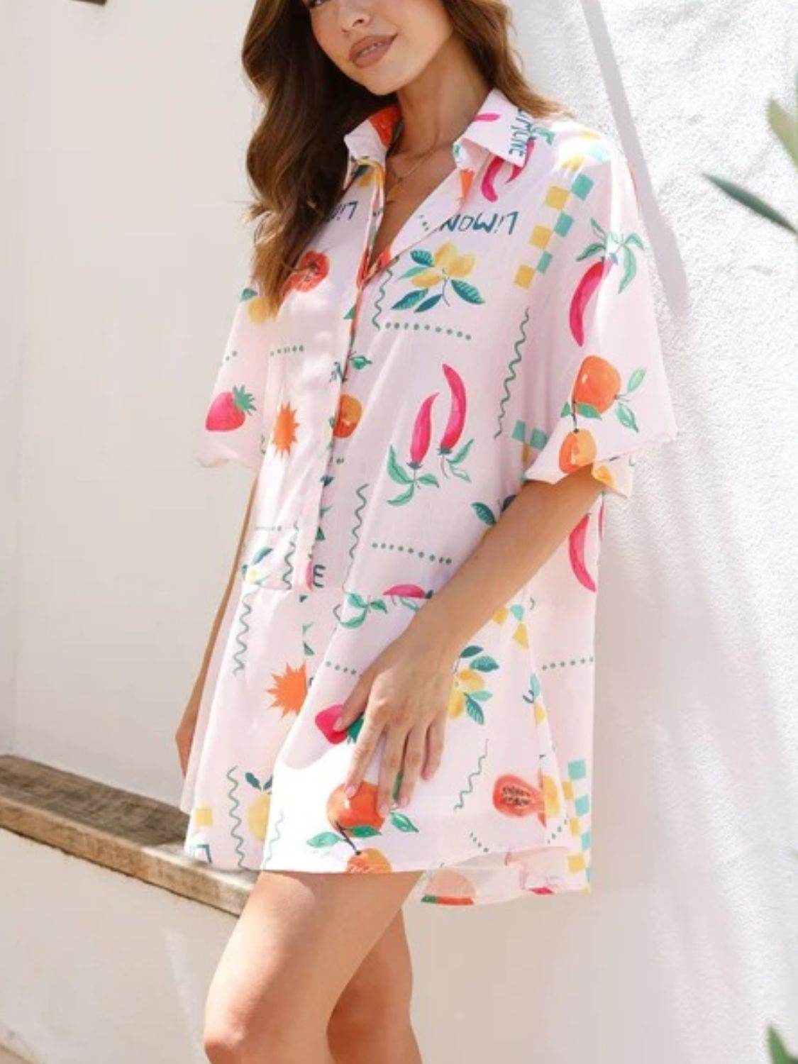 Printed Collared Neck Half Sleeve Romper