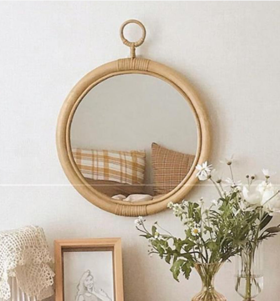 Round Vintage Rattan Korean Handmade Makeup Mirror