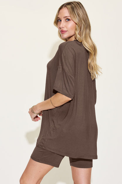 Relaxed Fit Rayon V-Neck Tee &amp; Shorts Set