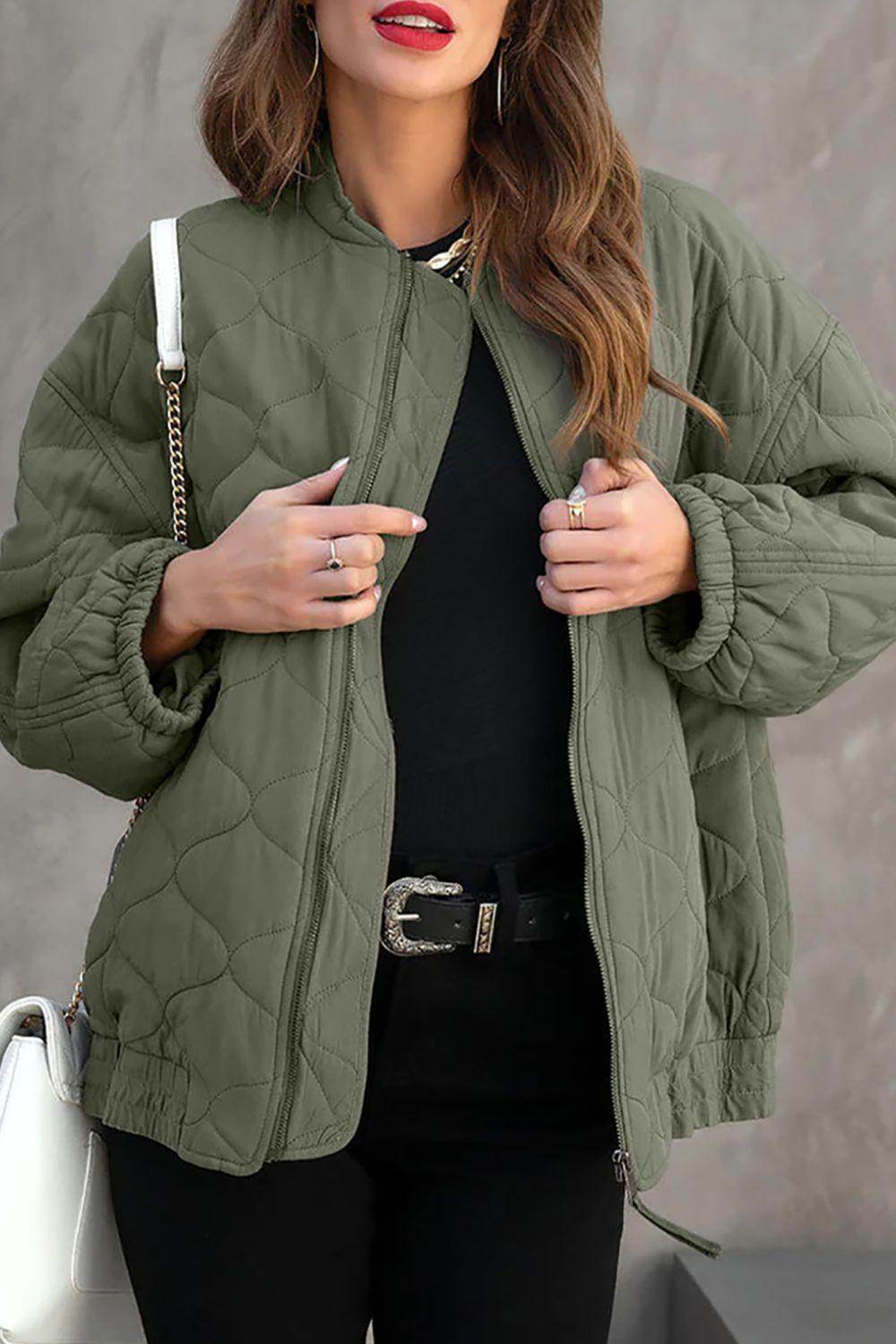 Zip Up Drop Shoulder Long Sleeve Puffer Jacket for Women