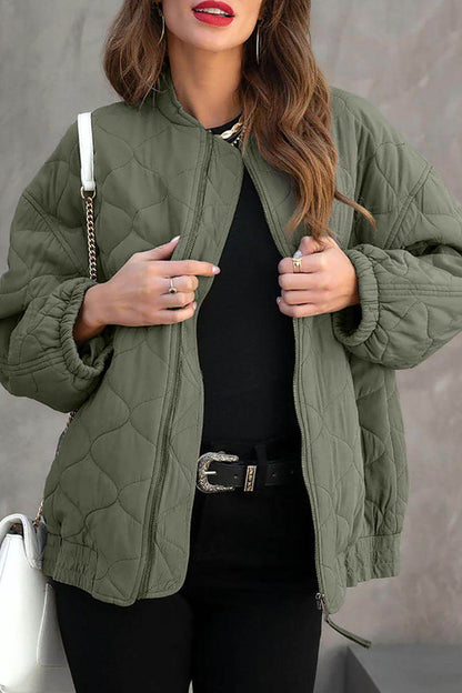 Zip Up Drop Shoulder Long Sleeve Puffer Jacket for Women