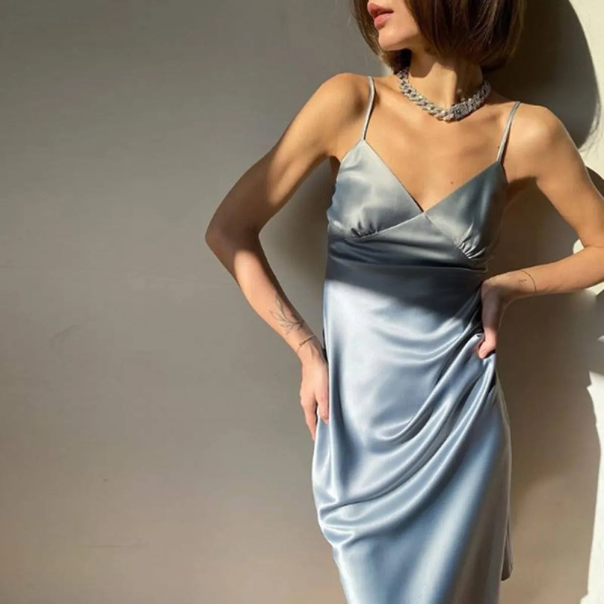 Korean Deep V-Neck Dress