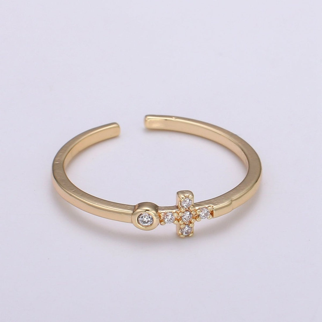 Delicate Sideway Cross Ring 18k gold Filled Open Adjustable Ring R306