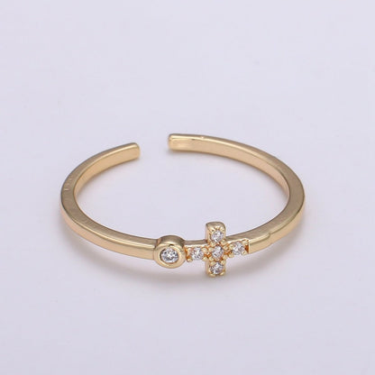 Delicate Sideway Cross Ring 18k gold Filled Open Adjustable Ring R306