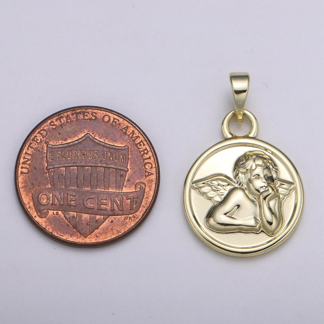 Detailed Cherub Angel Coin Medallion 15mm Disc Charm 14k Gold Filled Charm Religious Angelic Spiritual Charm Wing Pendant Love Jewelry H-232