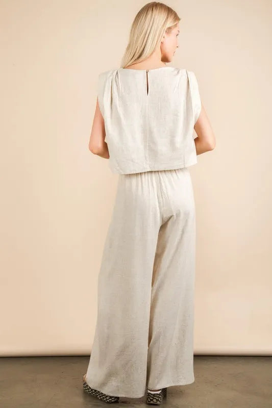 VERY J Solid Woven Top &amp; Pants Set