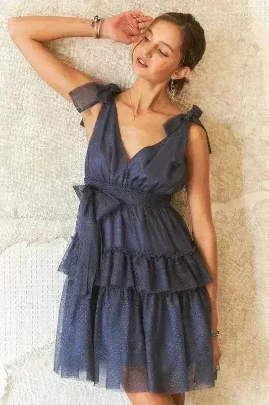 Polka Dot Mesh Dress – Playful Tie Shoulder &amp; Smocked Detail