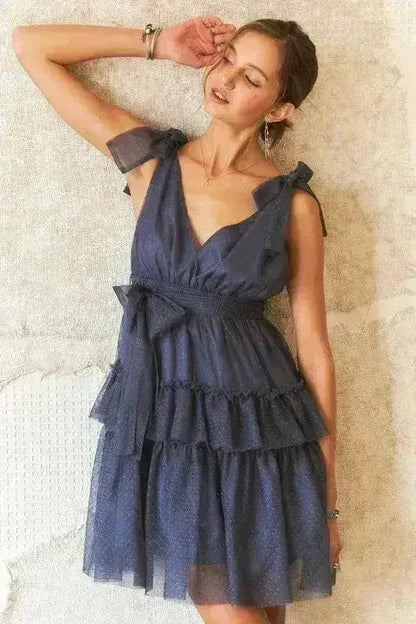 Polka Dot Mesh Dress – Playful Tie Shoulder &amp; Smocked Detail