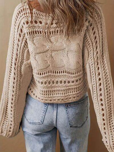 Hollow Out Cable-Knit Boat Neck Sweater for Women