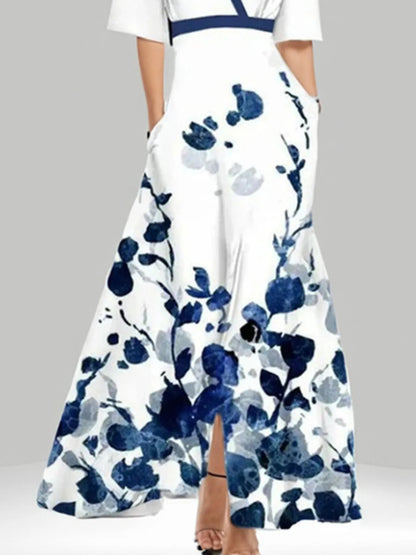Floral Print Half Sleeve Wrap Maxi Dress