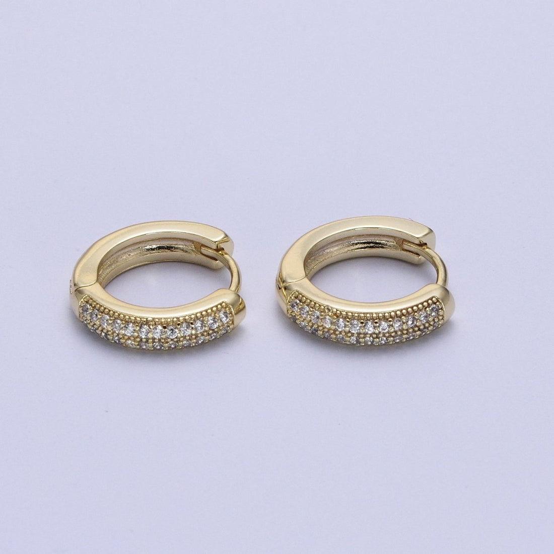 Diamond CZ Huggie Hoop Earrings / 14k Gold Filled Double Row Micro Pave Petite Diamond Huggie Hoop Earring for Everyday Use. AD-002