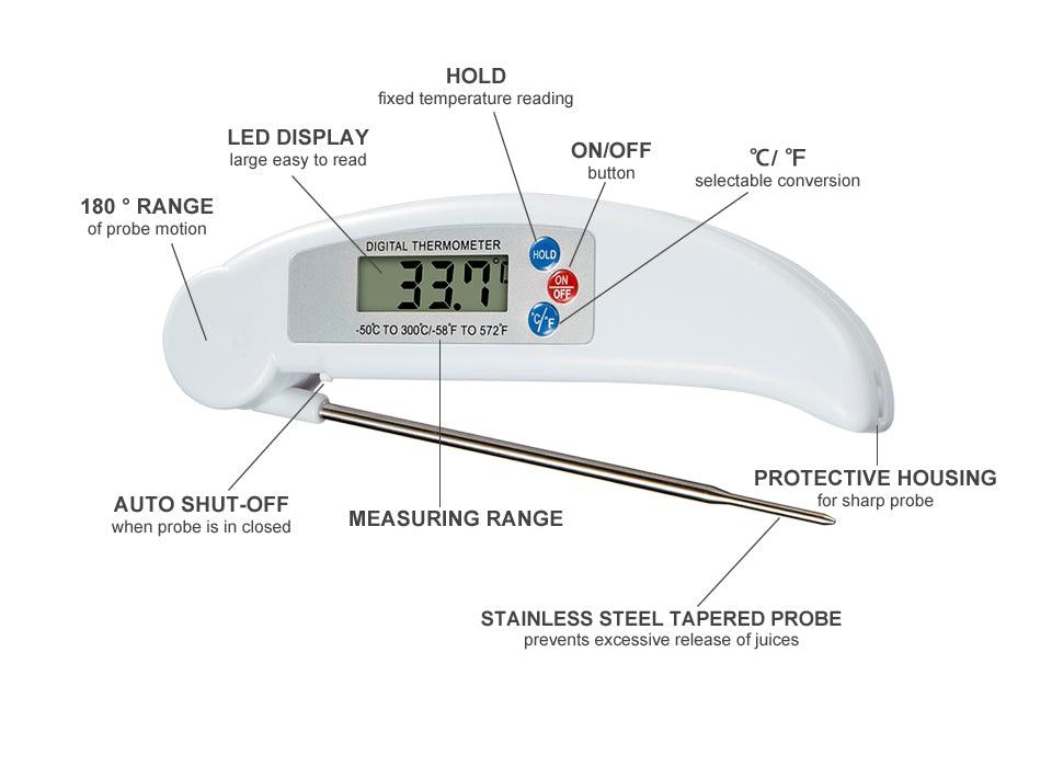 Digital Foldable Thermometer Food BBQ Meat Oven Instant Read Food Thermometer For Cooking Digital Kitchen Thermometer Probe With Backlight &amp; Reversible Display Cooking Thermometer For Folding Kitchen Thermometer For Cooking Water Oil Grill Tools