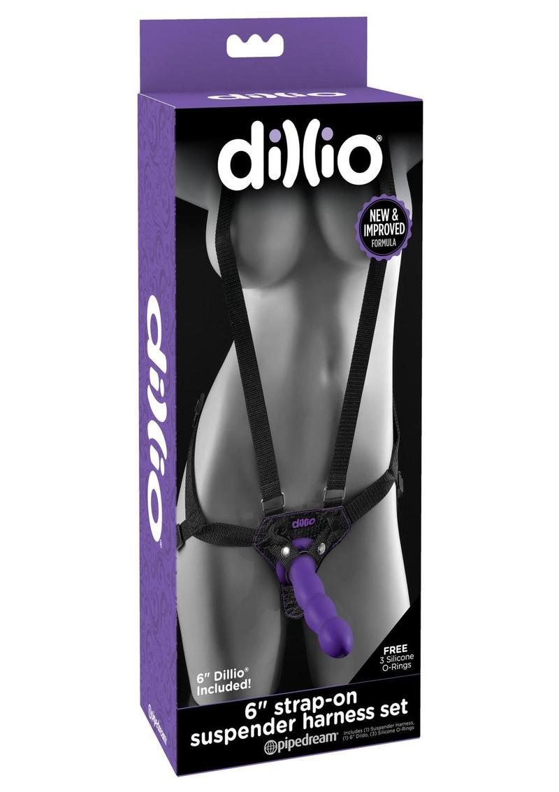 Dillio 6in Strap-On Suspender Harness Set Includes Silicone Dildo