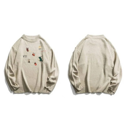 Dinosaur Pattern Knitted Sweater