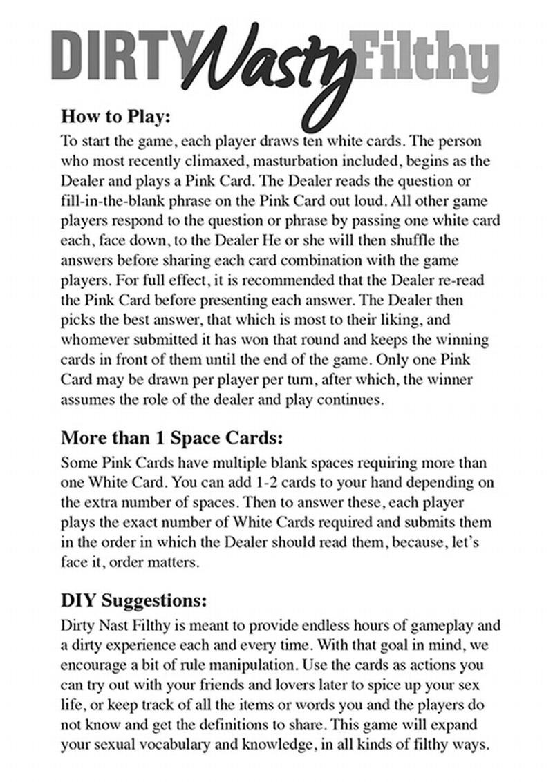 Dirty Nasty Filthy Card Game A Sexy Game for Twisted Minds