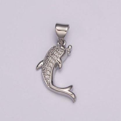 Dolphin Charm Necklace Micro Pave Dolphin Pendant Ocean Under the Sea Inspired Silver Pendant N-491 N-492