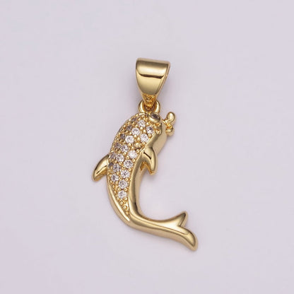 Dolphin Charm Necklace Micro Pave Dolphin Pendant Ocean Under the Sea Inspired Silver Pendant N-491 N-492