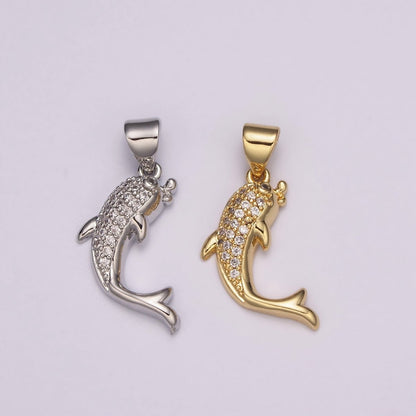 Dolphin Charm Necklace Micro Pave Dolphin Pendant Ocean Under the Sea Inspired Silver Pendant N-491 N-492