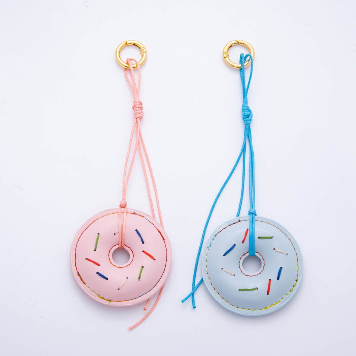 18K Gold Filled Blue, Pink Sprinkle Donut Leather Bag Charm Keychain Accessories | WB-00117 WB-00118